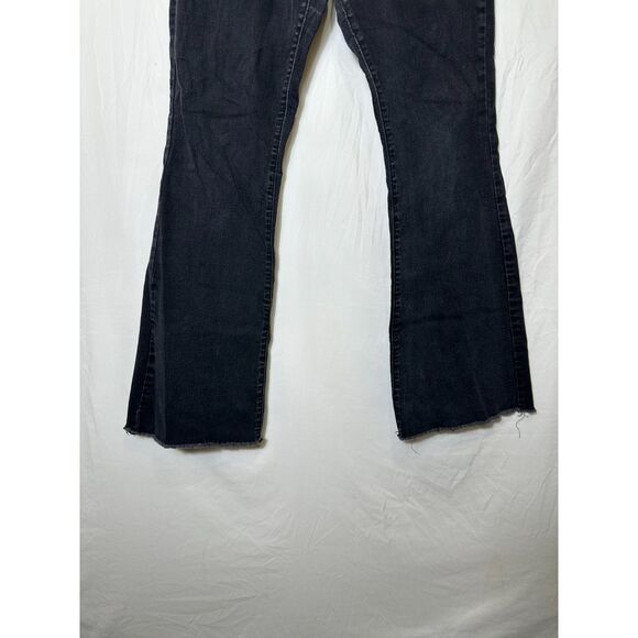 YMI Women's Black Denim Mid Rise Stretch Flared Raw Hem Jeans Size 11/30 - Picture 3 of 5